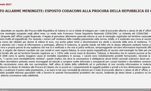 Meningite: Codacons procede con Esposto alla Procura della Repubblica di Catania