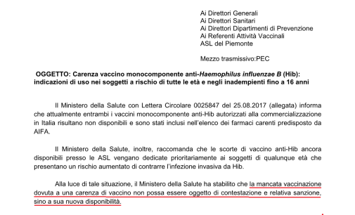 Regione Piemonte, Vaccini: “Hib? non oltre i 36 mesi! ” a cura del dr. Fabio Franchi